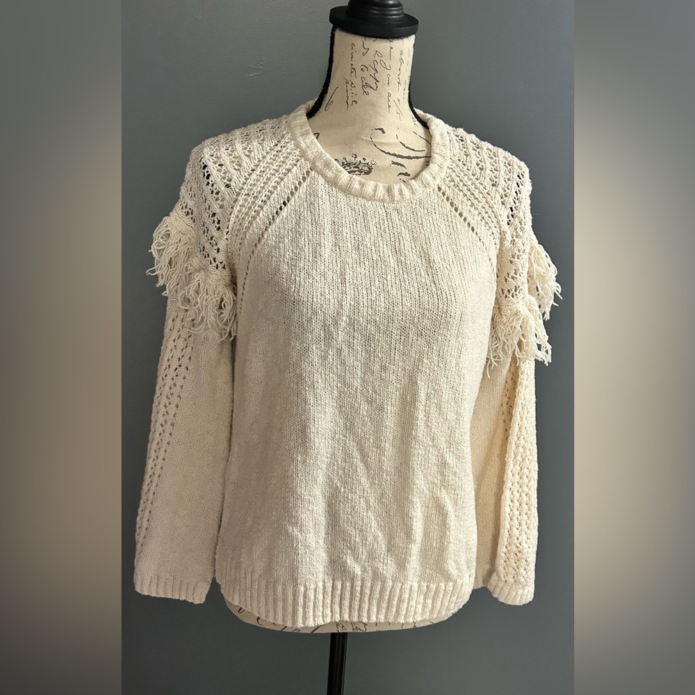 BCBGeneration Cream Fringe Knit Sweater